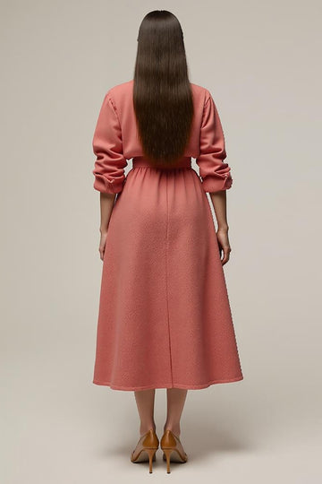 Coral A Line Notched Lapel Midi Work Dress
